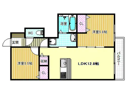 シャーメゾンソレイユ(2LDK/1階)の間取り写真