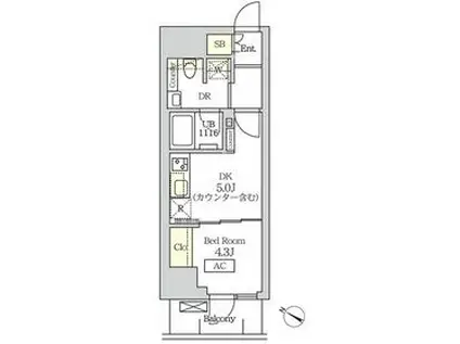 コスモグラシア新宿西早稲田(1DK/3階)の間取り写真