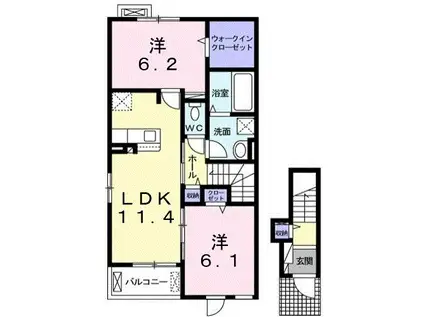 グリーンハイツ本豊田C(2LDK/2階)の間取り写真