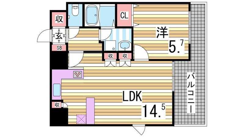 プレサンス神戸みなと元町(1LDK/11階)の間取り写真