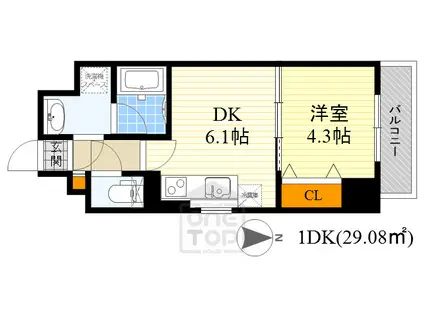 RIDGEガーデン江坂2(1DK/6階)の間取り写真