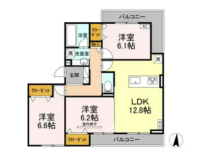 セレスティア本荘中ノ町B(3LDK/3階)の間取り写真