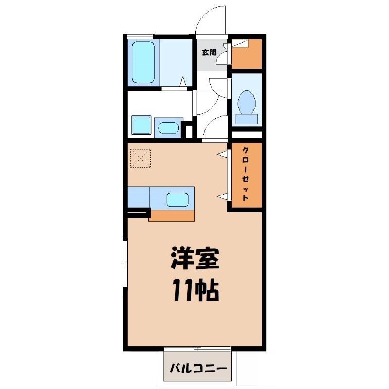 レセンテ新田原 I(ワンルーム/2階)の間取り写真
