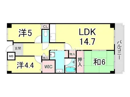 フレシア西宮(3LDK/6階)の間取り写真