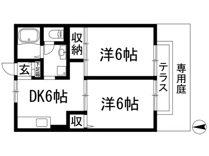 阪神本線 姫島駅 徒歩5分 2階建 築33年(2DK/1階)の間取り写真