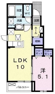 リヴァーサイドMIII(1LDK/1階)の間取り写真