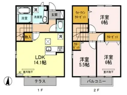テラスハウス(3LDK/1階)の間取り写真