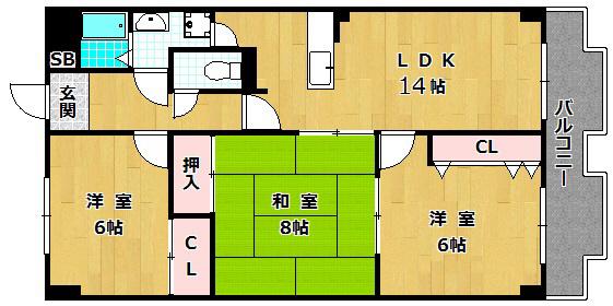 第2ゲートリバーハイツ(3LDK/4階)の間取り写真