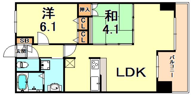レジディア三宮東(2LDK/15階)の間取り写真