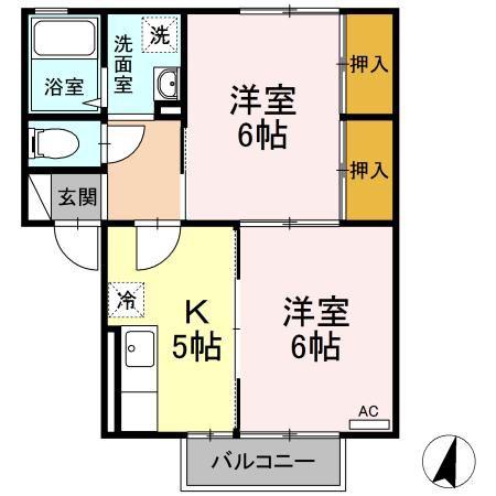 コスミオン(2K/2階)の間取り写真