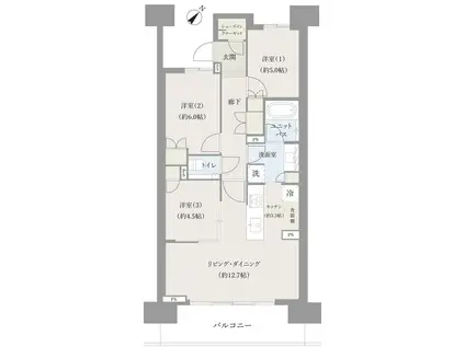 晴海フラッグ サンヴィレッジF棟(3LDK/2階)の間取り写真
