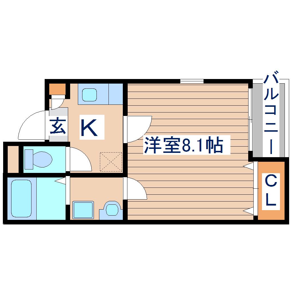 アムール仙台(1K/2階)の間取り写真
