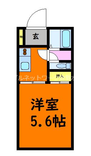 ドミール西口B棟(1K/2階)の間取り写真