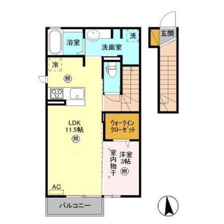 クレインI(1LDK/2階)の間取り写真