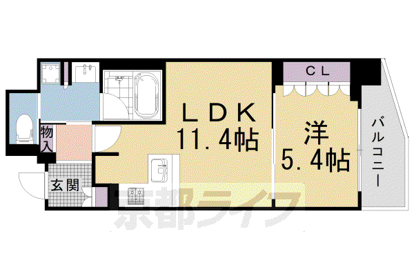 リーガル京都西陣II(1LDK/5階)の間取り写真