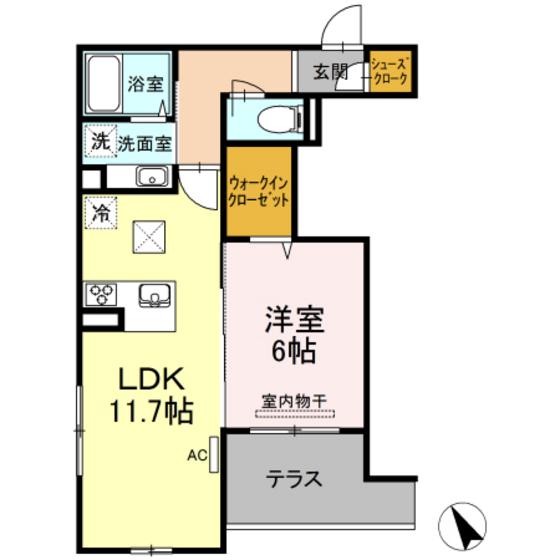 メゾンモンレーヴ(1LDK/1階)の間取り写真