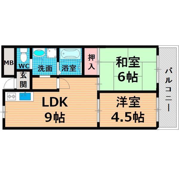 日宝ライフ放出西(2LDK/3階)の間取り写真