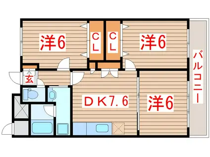 クレージュ新田東(3DK/3階)の間取り写真