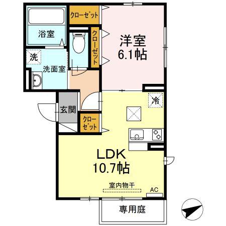 ラフィーネ下荒田(1LDK/1階)の間取り写真