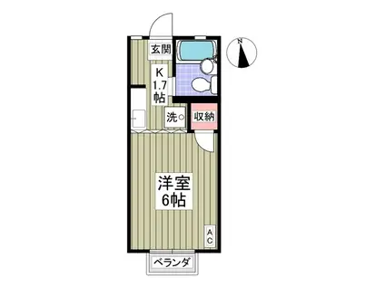 コーポゆりII(1K/2階)の間取り写真