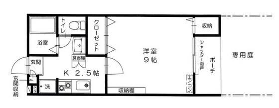 ポールスター高田(1K/1階)の間取り写真