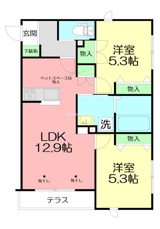 シャンテ くげぬま(2LDK/1階)の間取り写真