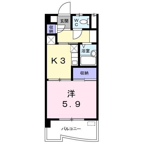 ドミール本城(1K/6階)の間取り写真