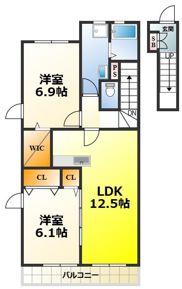サージュ・ヴィラ(2LDK/2階)の間取り写真