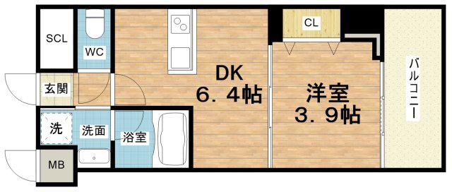 ヴィーナス今里(1DK/9階)の間取り写真
