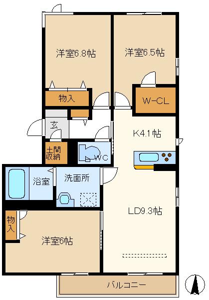 プリティメゾン(3LDK/1階)の間取り写真