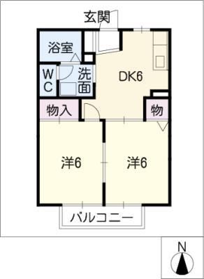 シャンテ B(2DK/2階)の間取り写真