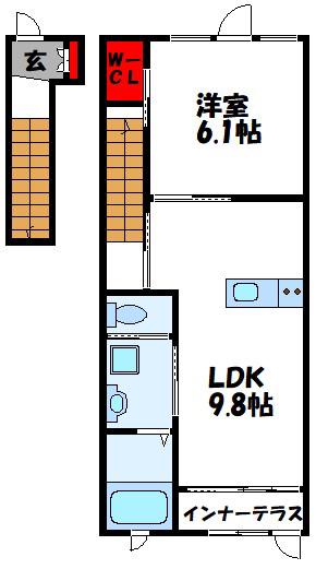 プランドール新宮(1LDK/2階)の間取り写真