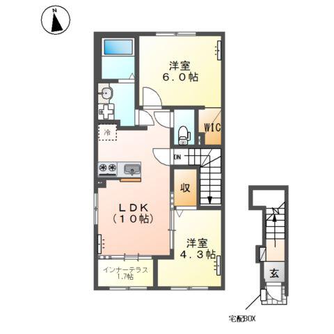 土浦市乙戸 (2LDK/2階)の間取り写真