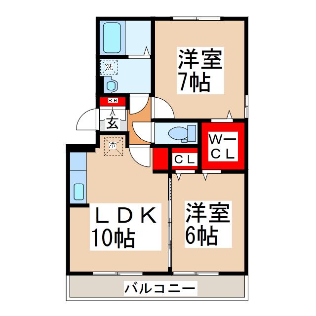 フォンティーヌ(2LDK/2階)の間取り写真