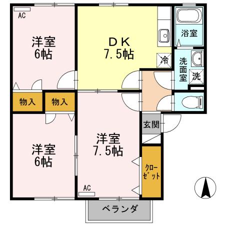 プリエール宮前 B棟(3DK/2階)の間取り写真