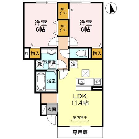 アクタス五軒屋(2LDK/1階)の間取り写真