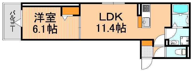 グラナーデ六町II(1LDK/2階)の間取り写真