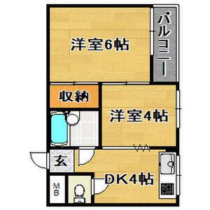 コーポ南住吉(2DK/4階)の間取り写真