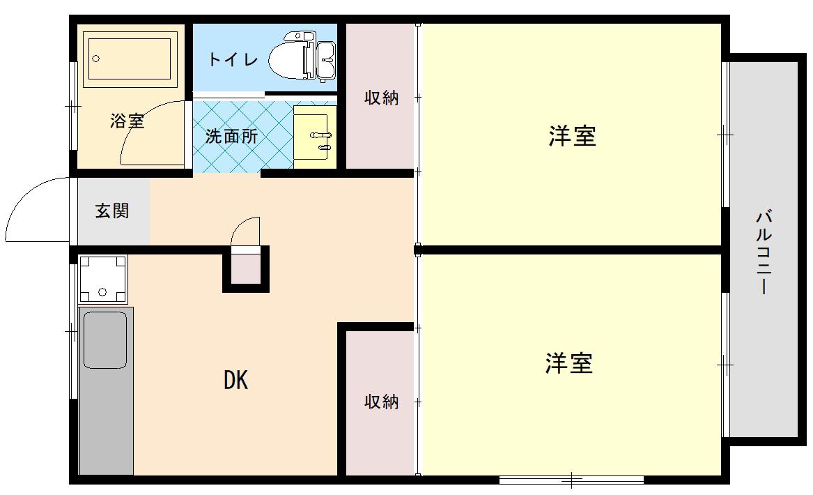 石原スカイハイツ(2DK/1階)の間取り写真