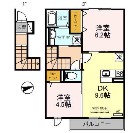 サニーDハウス芝町イースト(2DK/2階)の間取り写真