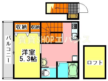 フォーカス(1K/2階)の間取り写真