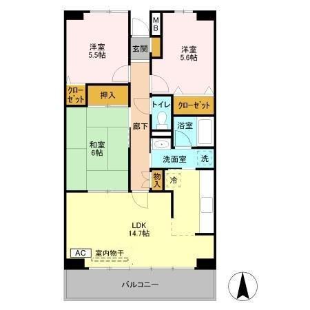 ルーチェ緑が丘B(3LDK/1階)の間取り写真