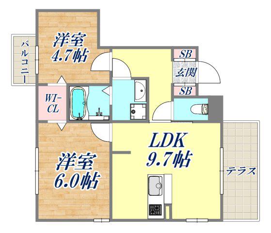 ヴィラソレアーダ中野D棟(2DK/1階)の間取り写真