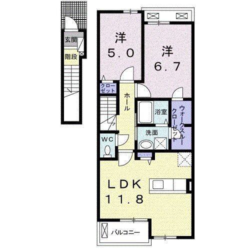 グランツオーベル 正明寺 I(2LDK/2階)の間取り写真