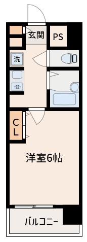 エストリーヴル(1K/6階)の間取り写真