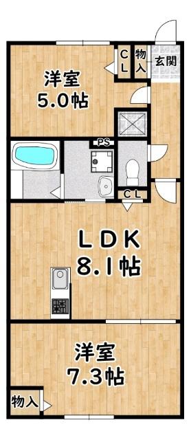 ラフィネ姫島(1SLDK/2階)の間取り写真
