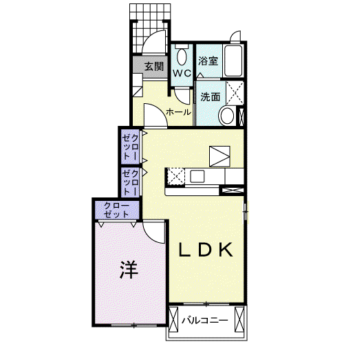 カレント アドヴァンスI(1LDK/1階)の間取り写真