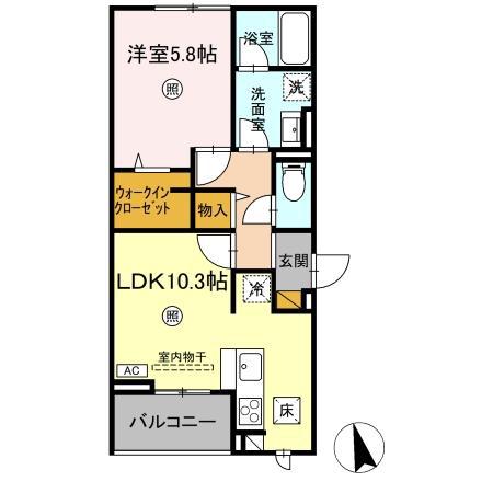 D-INVEST東原B B(1LDK/1階)の間取り写真