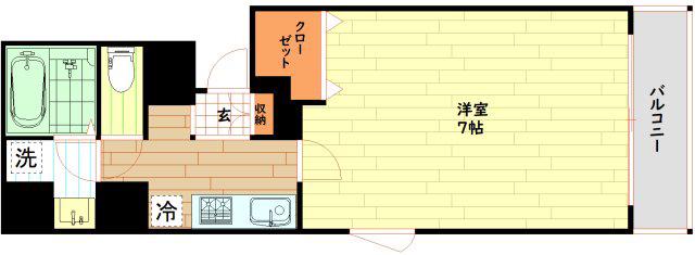 ラ・フォンテ松屋町(1K/2階)の間取り写真