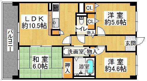 学園シティコート(3LDK/8階)の間取り写真